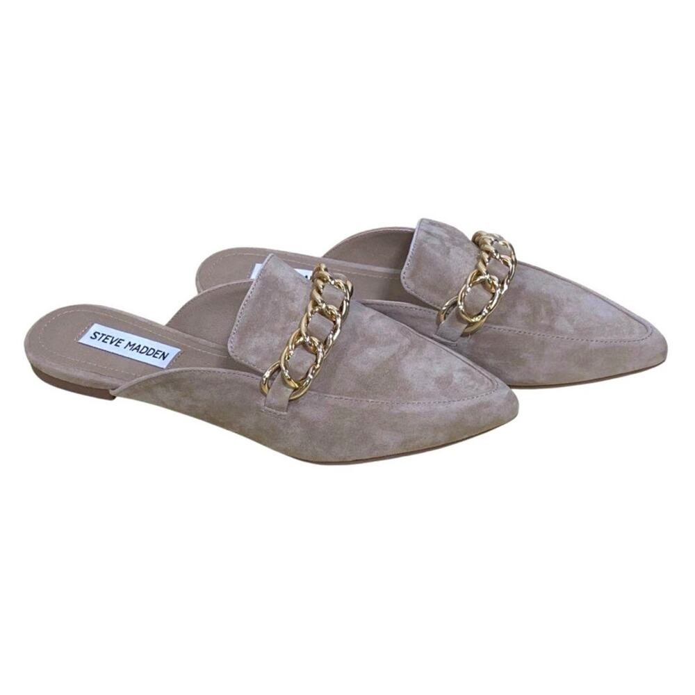 Steve Madden Faine Suede Chain Detail Mules Flats 7.5M - Picture 3 of 8
